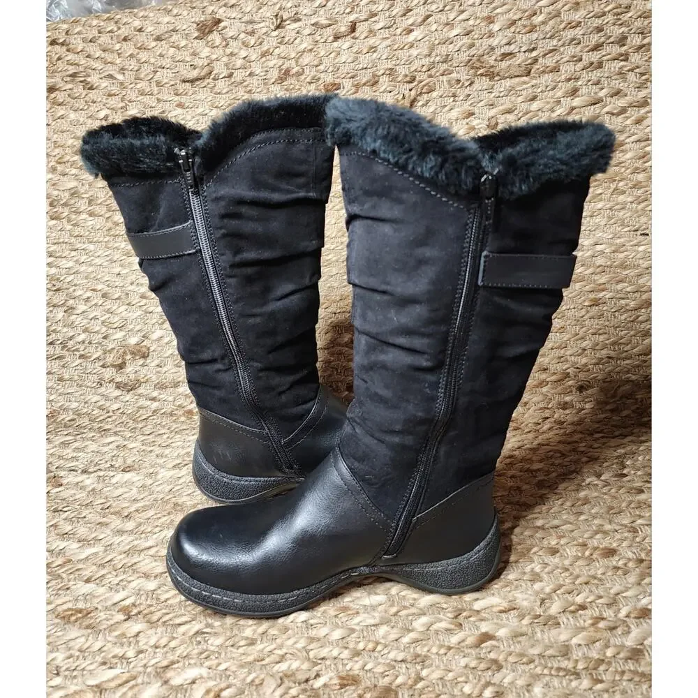 Kim Rogers Black Boots Faux Fur Riding Biker Mid Calf Equestrian Size 8 M